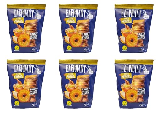 Elephant Squeezed Pretzels Honey Mustard & Onion Laugengebäck Mit Honig Senf Und Zwiebeln Vorteilspackung 6 x 70g Elephant Squeezed Pretzels Honey Mustard & Onion Laugengebäck Mit Honig Senf Und Zwiebeln Vorteilspackung 6 x 70g von Alka Elephant