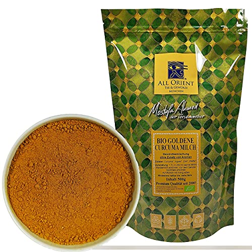 All Orient BIO Goldene Curcuma Milch | 500g | Orientalische Teemischung | Ohne Zusatz von Aromen | Gewürztee lose | ayurvedische Teemischung | Naturbelassen | Vegan von All Orient Tee & Gewürze München