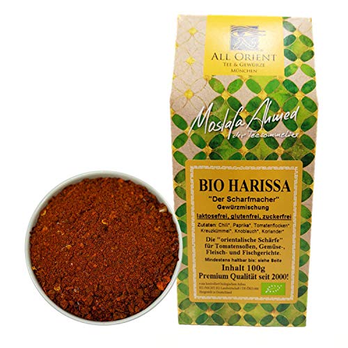 All Orient BIO Harissa Gewürzmischung 100g | Ideal zu Dips, Tomatensaucen, Gemüse und Fleischgerichten| scharfes Gewürz Pulver| BIO | Arabisch | ohne Zusatzstoffe | zuckerfrei |Vegan | All Orient BIO Harissa Gewürzmischung 100g | Ideal zu Dips, Tomatensaucen, Gemüse und Fleischgerichten| scharfes Gewürz Pulver| BIO | Arabisch | ohne Zusatzstoffe | zuckerfrei |Vegan | von All Orient Tee & Gewürze München