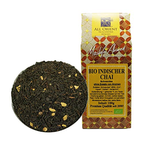 All Orient BIO Indischer Chai | 100g | Schwarztee | loser Tee | ayurvedische Gewürze | ohne Zusatz von Aromen | BIO-Qualität | naturbelassen | Chai Tee mit würzigem Geschmack von All Orient Tee & Gewürze München