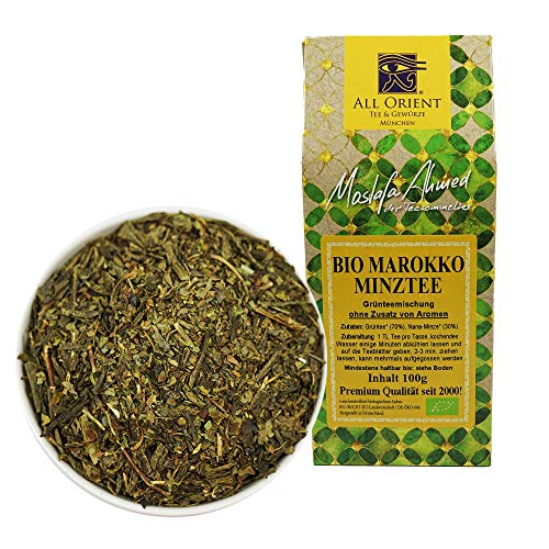 All Orient BIO Marokko Minztee | 100g | Grüner Tee lose | Pfefferminztee | Grünteemischung mit Nana-Minze | Naturbelassen | Ohne Zusatz von Aromen von All Orient Tee & Gewürze München