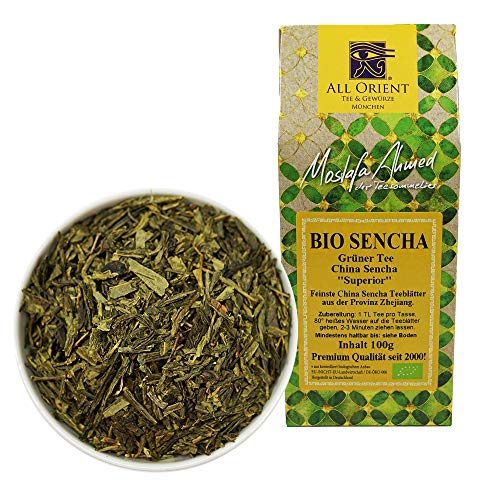 All Orient BIO Sencha | 100g | Grüner Tee lose | China Sencha Superior | Provinz Zhejiang | Grünteemischung | Naturbelassen | Ohne Zusatz von Aromen von All Orient Tee & Gewürze München