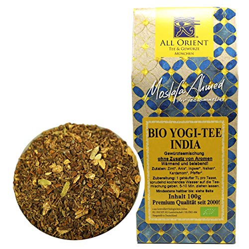 All Orient BIO Yogi-Tee India | 100g | loser Tee | basisch | ayurvedische Gewürze | Gewürztee | ohne Zusatz von Aromen | ohne Teein | BIO-Qualität | naturbelassen | Basentee mit würzigem Geschmack von All Orient Tee & Gewürze München