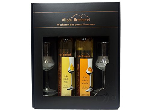 Allgäu-Brennerei Geschenk-Set"Alte Milde" - 2 x 350 ml und 2 x Schnapsglas 2cl von Allgäu-Brennerei