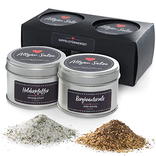 Allgäu Salze® - Gourmet Gewürze - Salz & Pfeffer - Geschenk-Set zum kochen & würzen - 90g Bergkräutersalz - 40g Holderpfeffer - Gipfelstürmerset von Allgäu Salze