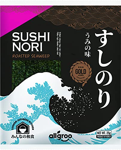 [ 25g (10 Blatt) ] Allgroo SUSHI Nori Gerösteter Nori-Seetang ganzes Blatt / ROASTED NORI SEEWEED / Gold Label von Allgroo