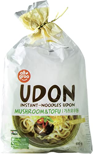 Allgroo Udon Instantnudeln - Tofu und Pilze, Udon Suppe würzig, aromatisch, schnelle Zubereitung - enthält 3 Portionen - 1 x 690 g von Allgroo