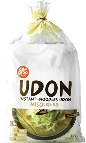 Allgroo Udon Instantnudeln - Miso, Udon Suppe würzig, aromatisch, schnelle Zubereitung - enthält 3 Portionen - 1 x 690 g von Allgroo