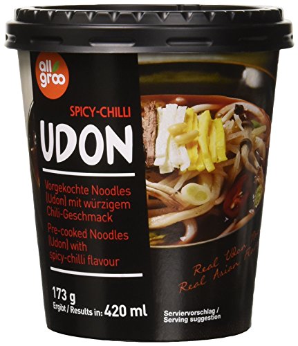 Allgroo Udon Cup-Instantnudeln - Chilli, Udon Suppe, scharf und würzig - schnelle Zubereitung - Vorteilspack (6 x 173 g) von Allgroo