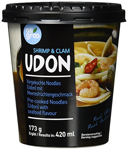 Allgroo Udon Cup-Instantnudeln - Meeresfrüchte, Udon Suppe, aromatisch und würzig - schnelle Zubereitung (1 x 173 g) von Allgroo