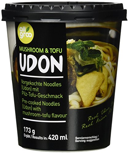 Allgroo Udon Cup-Instantnudeln - Tofu und Pilze, Udon Suppe, würzig und aromatisch - schnelle Zubereitung (1 x 173 g) von Allgroo