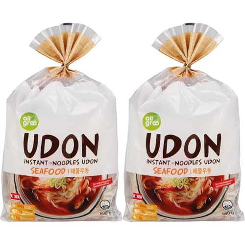 Allgroo Udon Instantnudeln - Meeresfrüchte, Udon Suppe würzig, aromatisch, schnelle Zubereitung - enthält 3 Portionen - 1 x 690 g (Packung mit 2) von Allgroo