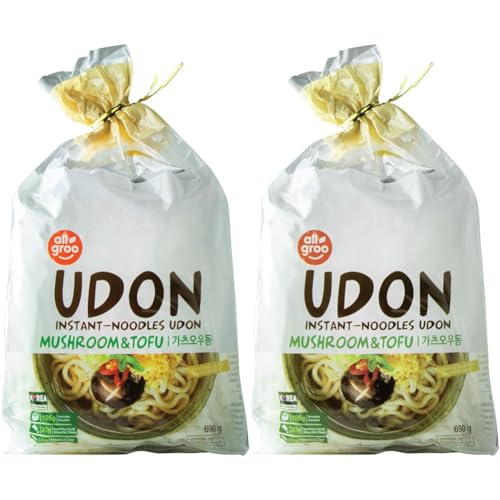 Allgroo Udon Instantnudeln - Tofu und Pilze, Udon Suppe würzig, aromatisch, schnelle Zubereitung - enthält 3 Portionen - 1 x 690 g (Packung mit 2) von Allgroo