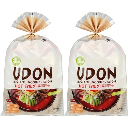Allgroo Udon Instantnudeln - würzig-scharfe Udon Suppe, schnelle Zubereitung - enthält 3 Portionen - 1 x 690 g (Packung mit 2) von Allgroo