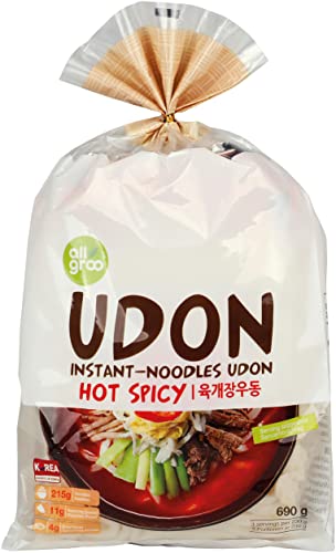 Allgroo Udon Instantnudeln - würzig-scharfe Udon Suppe, schnelle Zubereitung - enthält 3 Portionen - 1 x 690 g von Allgroo