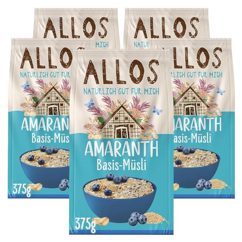 Allos Amaranth Basis Müsli | Müsli ohne Zucker | Bio Müsli | Haferflocken | Frühstückscerealien | vegan | 5er Pack (5 x 375g) von Allos