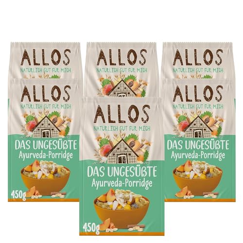 Allos Das Ungesüßte Ayurveda Porridge | Porridge ohne Zucker | Bio Müsli | Früchte Müsli | Haferflocken | Frühstücksbrei | Frühstückscerealien | vegan | 6er Pack (6 x 450g) von Allos