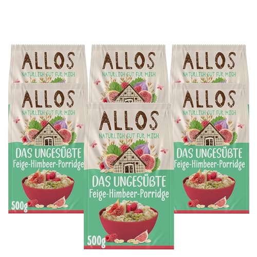 Allos Das Ungesüßte Feige Himbeer Porridge | Porridge ohne Zucker | Bio Müsli | Früchte Müsli | Haferflocken | Frühstücksbrei | Frühstückscerealien | vegan | 6er Pack (6 x 500g) von Allos