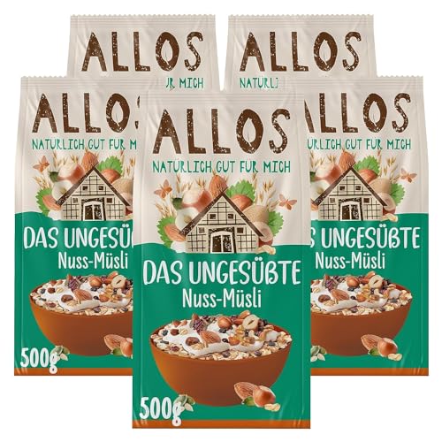 Allos Das Ungesüßte Nuss-Müsli | Bio Müsli | Nuss Müsli | Haferflocken | Frühstückscerealien | vegan | 5er Pack (5 x 500g), 1 Stück (5er Pack) von Allos