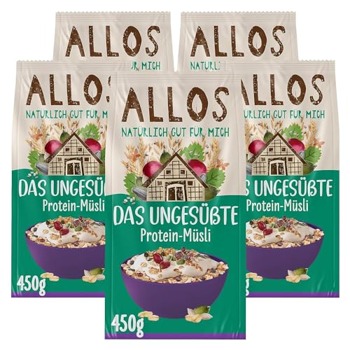 Allos Das Ungesüßte Protein-Müsli | Bio Müsli | Haferflocken | Frühstückscerealien | vegan (5 x 450g), 1 Stück (5er Pack) von Allos