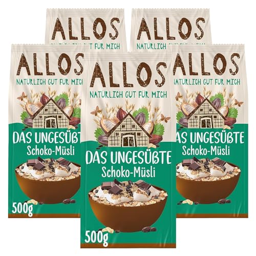 Allos Das Ungesüßte Schoko-Müsli | Müsli ohne Zucker | Bio Müsli | Schokolade Müsli | Haferflocken | Frühstückscerealien | vegan | 5er Pack (5 x 500g) von Allos