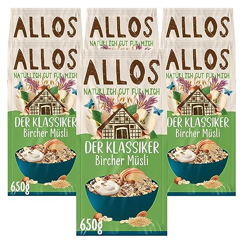 Allos Der Klassiker Bircher Müsli | Müsli ohne Zucker | Bio Müsli | Früchte Müsli | Haferflocken | Frühstückscerealien | vegan | 6er Pack (6 x 650g) von Allos