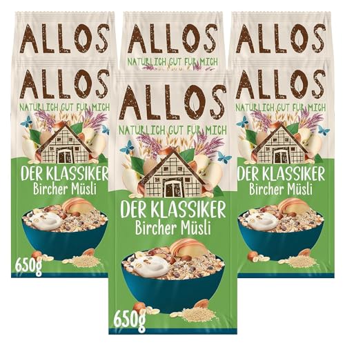 Allos Der Klassiker Bircher Müsli | Müsli ohne Zucker | Bio Müsli | Früchte Müsli | Haferflocken | Frühstückscerealien | vegan | 6er Pack (6 x 650g) von Allos