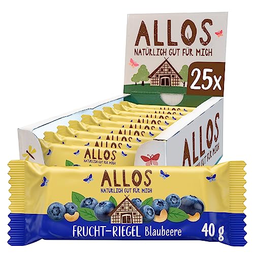 Allos Fruchtriegel Blaubeere, Bio Riegel, Energie Riegel, Sportriegel, Vegan, 25 x 40g von Allos