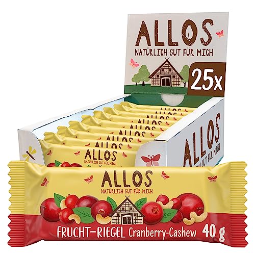 Allos Fruchtriegel Cranberry Cashew, Bio Riegel, Energieriegel, Sportriegel, Vegan, 25 x 40g von Allos