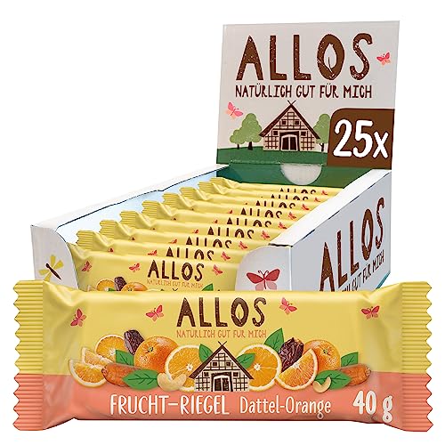 Allos Fruchtriegel Dattel Orange, Bio Riegel, Energie Riegel, Sportriegel, Vegan, 25 x 40g von Allos