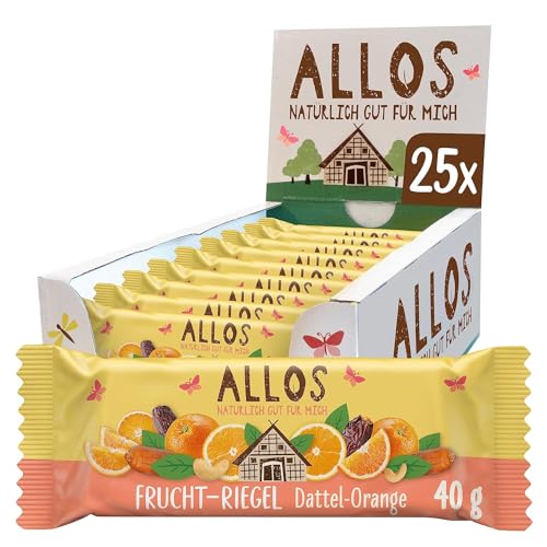 Allos Fruchtriegel Dattel Orange, Bio Riegel, Energieriegel, Sportriegel, Vegan, 25 x 40g von Allos