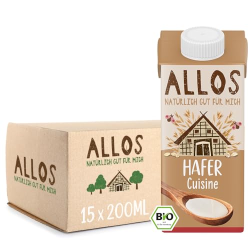 Allos Bio Hafer Cuisine | Sahne auf pflanzlicher Basis | vegan | ohne Milch | laktosefrei | 200 ml (15 Stück) von Allos