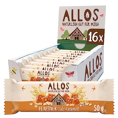 Allos Hafer Flapjack Salted Caramel, Bio Riegel, Energie Riegel, Sportriegel, 16 x 50g von Allos