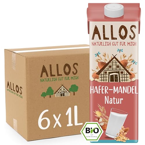 Allos Hafer Mandeldrink ungesüßt | Haferdrink | Drink auf pflanzlicher Basis | ohne zugesetzten Zucker | Hafer | Mandel | vegan | laktosefrei | 1 Liter (6 Stück) von Allos