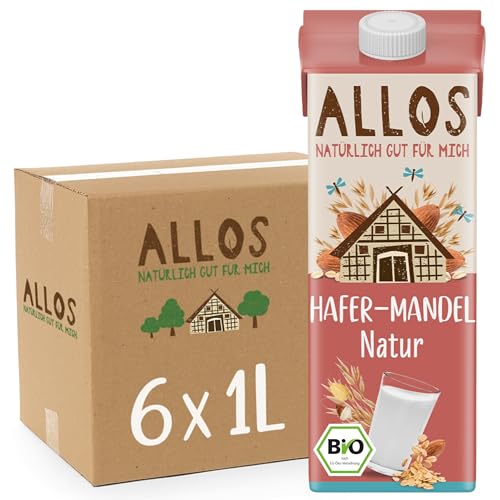 Allos Hafer Mandeldrink ungesüßt | Haferdrink | Drink auf pflanzlicher Basis | ohne zugesetzten Zucker | Hafer | Mandel | vegan | laktosefrei | 1 Liter (6 Stück) von Allos