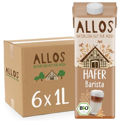 Allos Haferdrink Barista | Drink auf Pflanzenbasis | Hafer Drink | schäumbar | perfekt für Kaffee | Hafer | veganer Drink | laktosefrei | 1 Liter (6 Stück) von Allos