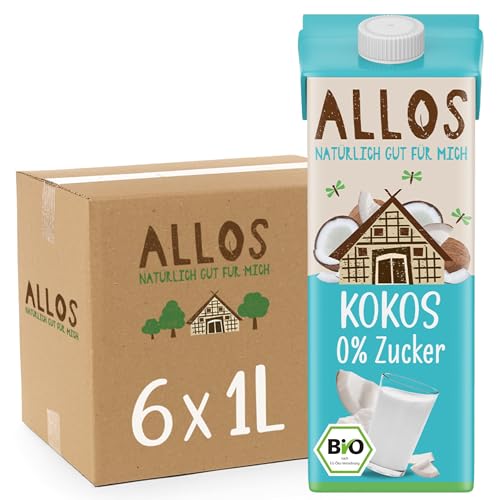 Allos Kokosmilch ohne Zucker | Milch auf Pflanzenbasis | Vegane Milch | ohne zugesetzten Zucker | Milch Alternative | laktosefrei | 1 Liter (6 Stück) von Allos