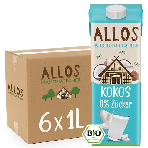 Allos Kokosmilch ohne Zucker | Milch auf Pflanzenbasis | Vegane Milch | ohne zugesetzten Zucker | Milch Alternative | laktosefrei | 1 Liter (6 Stück) von Allos