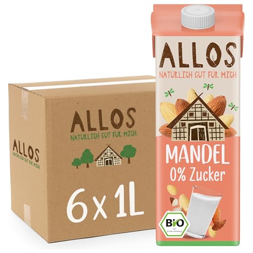 Allos Mandeldrink ohne Zucker | Mandel Drink Natur | Drink auf Pflanzenbasis | Mandel | veganer Drink | laktosefrei | 1 Liter (6 Stück) von Allos