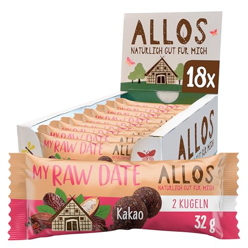 Allos My Raw Date Kakao 32g, Bliss Balls, Energy Balls, 100% Bio, Vegan, 18 x 32g von Allos