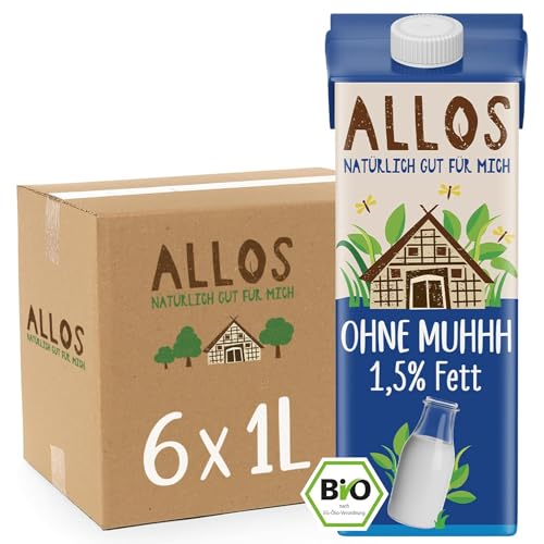 Allos Bio Ohne Muhhh 1,5% | Milchalternative | Drink auf Pflanzenbasis | vegan | schäumbar | perfekt für Kaffee | laktosefrei | Quelle von Calcium und Vitaminen | Reich an Protein | 1 Liter (6 Stück) von Allos