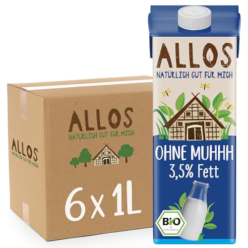 Allos Bio Ohne Muhhh 3,5% | Milchalternative | Drink auf Pflanzenbasis | vegan | schäumbar | perfekt für Kaffee | laktosefrei | Quelle von Calcium und Vitaminen | Reich an Protein | 1 Liter (6 Stück) von Allos