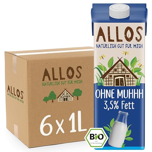 Allos Bio Ohne Muhhh 3,5% | Milchalternative | Drink auf Pflanzenbasis | vegan | schäumbar | perfekt für Kaffee | laktosefrei | Quelle von Calcium und Vitaminen | Reich an Protein | 1 Liter (6 Stück) von Allos