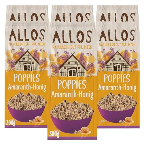 Allos Poppies Amaranth-Honig | Bio Müsli | Knuspermüsli | Frühstückscerealien | glutenfrei | 6er Pack (6 x 300g) von Allos