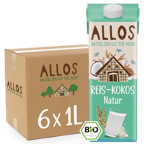 Allos Bio Reis Kokosmilch ohne Zucker | Drink auf Pflanzenbasis | Milchalternative | ohne zugesetzten Zucker | laktosefrei | 1 Liter (6 Stück) von Allos