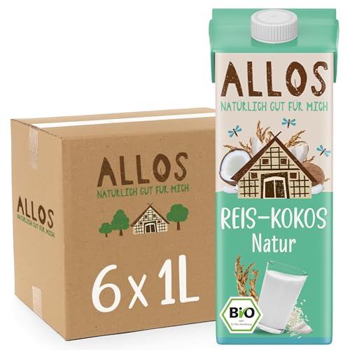 Allos Bio Reis Kokosmilch ohne Zucker | Drink auf Pflanzenbasis | Milchalternative | ohne zugesetzten Zucker | laktosefrei | 1 Liter (6 Stück) von Allos