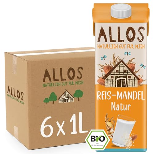 Allos Reis Mandeldrink ungesüßt | Drink auf Pflanzenbasis | veganer Drink | ohne zugesetzten Zucker | vegan | laktosefrei | 1 Liter (6 Stück) von Allos