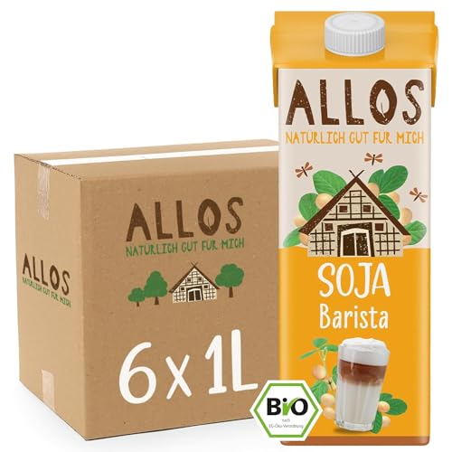 Allos Sojadrink Barista | Soja Drink | Drink auf Pflanzenbasis | veganer Drink | schäumbar | perfekt für Kaffee | laktosefrei | 1 Liter (6 Stück) von Allos
