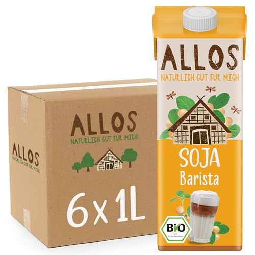 Allos Sojadrink Barista | Soja Drink | Drink auf Pflanzenbasis | veganer Drink | schäumbar | perfekt für Kaffee | laktosefrei | 1 Liter (6 Stück) von Allos