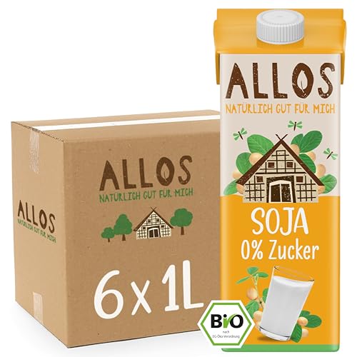 Allos Bio Sojadrink ohne Zucker | Milchalternative aus Soja | Soja Drink | Drink auf Pflanzenbasis | veganer Drink | ohne zugesetzten Zucker | vegan | laktosefrei | 1 Liter (6 Stück) von Allos